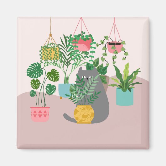 Kat Tussen Planten Grappig Magneet (Voorkant)