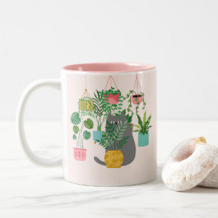 Kat Tussen Planten Grappig Tweekleurige Koffiemok