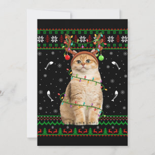 Kat Ugly Xmas Sweater Lighting Santa Cat Kerstmis Kaart