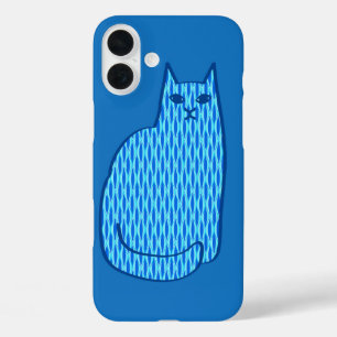Kat uit het midden van de eeuw, kobalt en lichtbla iPhone 16 plus hoesje