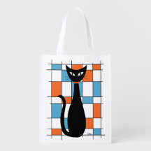 Kat uit het midden van de eeuw met oranje en blauw