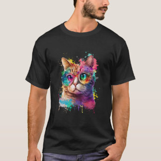 Kat Uit Meerkleurige Verf Waterverf Kitten T-shirt