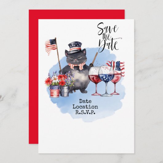 Kat uitnodiging voor 4 juli opslaan de datum Ameri (Voorkant / Achterkant)