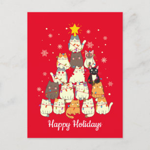 Kat Vakantie Kerstboom Schattigee Lichten Briefkaart