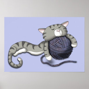 Kat van cartoon met garen poster