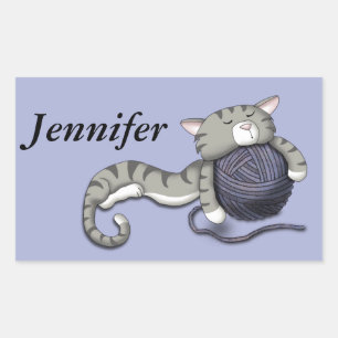 Kat van cartoon met garen rechthoekige sticker