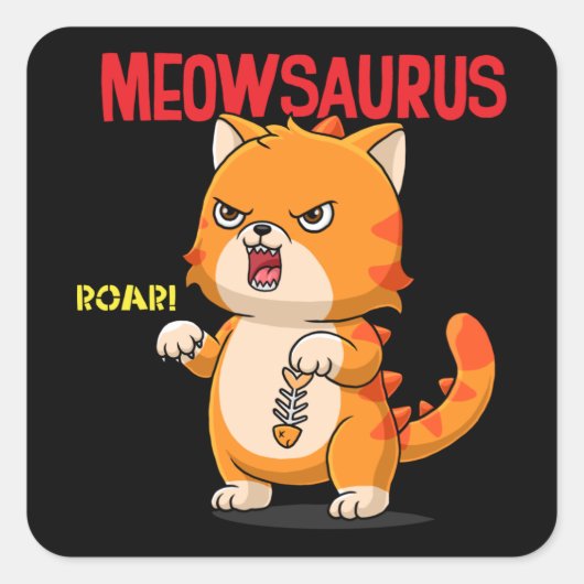 Kat van Cute cartoon die vis houdt Vierkante Sticker (Voorkant)