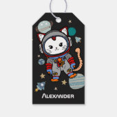 Kat van de astronaut in de ruimte cadeaulabel (Voorkant)