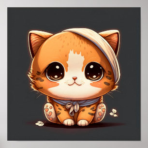 Kat van de cartoon met een verband op zijn hoofd. poster