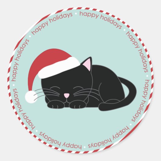 Kat van de Napping Wearing a Santa Hat Ronde Sticker (Voorkant)