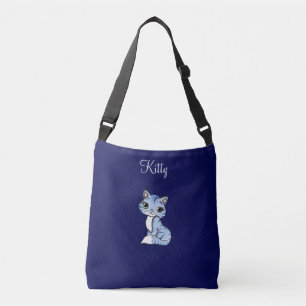 Kat van een katje met een katje op een marineblauw crossbody tas