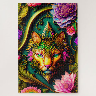 Kat van fluitende bloemen legpuzzel