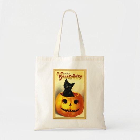 Kat van Halloween, in Jack O Lantern Tote Bag (Voorkant)