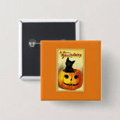 Kat van Halloween, in Jack O Lantern Vierkante Button 5,1 Cm (Voorkant /achterkant)