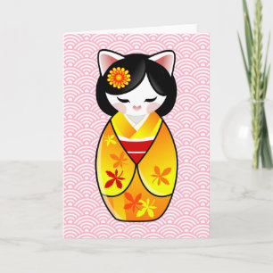Kat van Maneki Neko van Kokeshi dankt de Japanse Bedankkaart