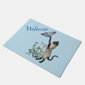 Kat van siamese met blauw vlinderdier deurmat (Schuin)