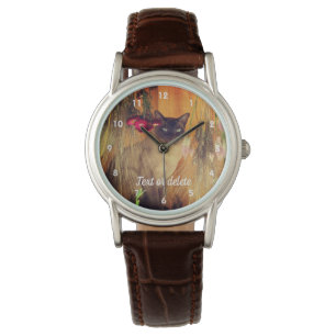 Kat van Siamese met bloemen Horloge