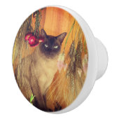 Kat van Siamese met bloemen Keramische Knop (Rechts)