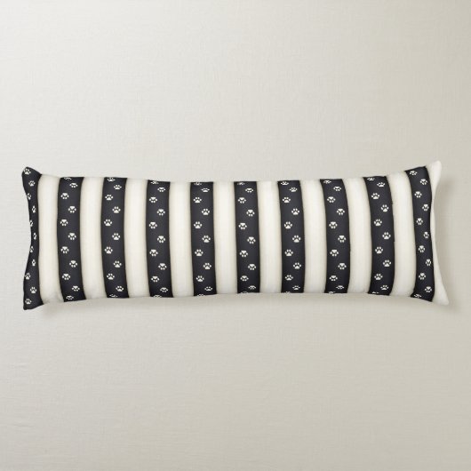 Kat verf afdrukken op zwarte en Antiek witte strep Lichaamskussen (Achterkant)