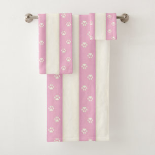 Kat Verf Drukken op roze en Antiek witte strepen Bad Handdoek