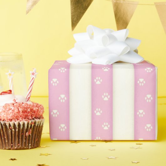 Kat Verf Drukt Roze en Antiek witte diersporen Cadeaupapier (Verjaardagsfeest)