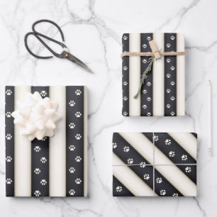 Kat Verf Drukt zwart-Antiek witte strepen Inpakpapier Vel