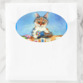 Kat verft paaseieren met staart ovale sticker (Tas)