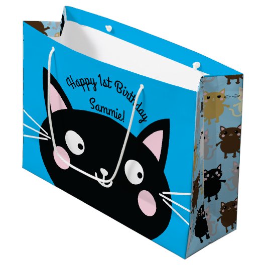 kat verjaardagsfeestje groot cadeauzakje (Voorkant Gekanteld)