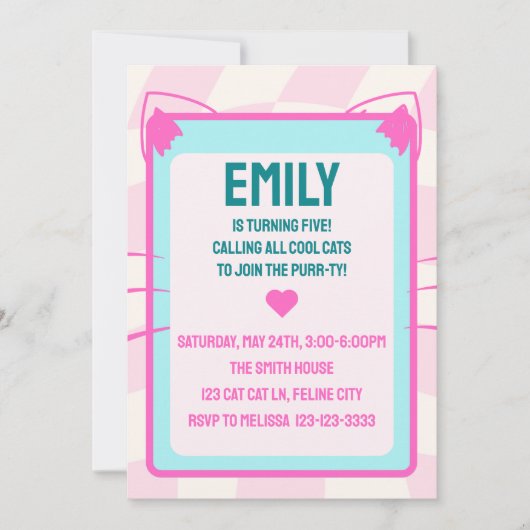 Kat Verjaardagsfeestje, Retro, Throwback Kaart (Voorkant)