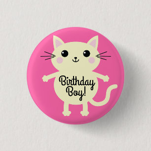 kat verjaardagsfeestje ronde button 3,2 cm