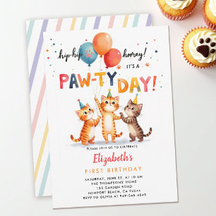 Kat Verjaardagsfeestje Speelse Kittens Ballonnen 1 Kaart