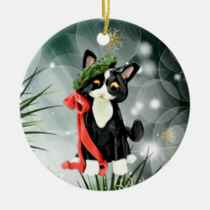 Kat-versiering voor zwarte en witte Tuxedo Keramisch Ornament