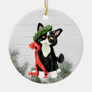 Kat-versiering voor zwarte en witte Tuxedo Keramisch Ornament