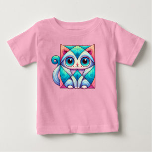Kat vierkant illustratie shirt, Kat met grote ogen
