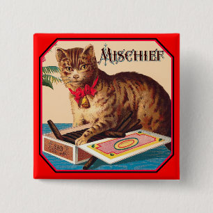 Kat - Vintage Ad Vierkante Button 5,1 Cm