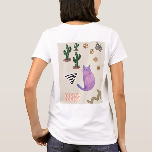 Kat Vis Cactus Meow Paws T-shirt (Achterkant)