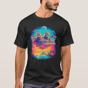 Kat Vliegende UFO Ruimteschip Grafisch T-shirt
