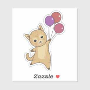 Kat vliegt omhoog met kleurrijke ballonnen sticker