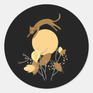 Kat vliegt over de maan ronde sticker