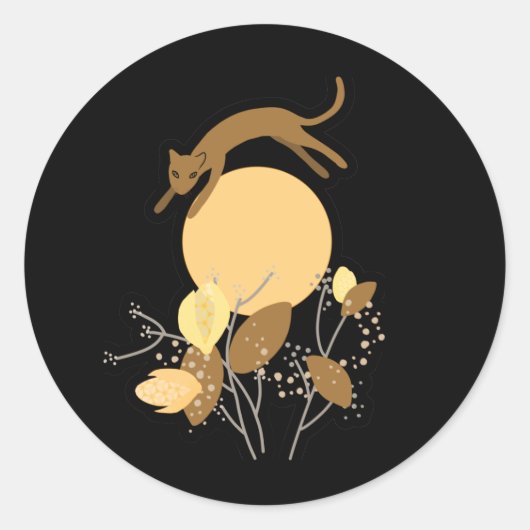 Kat vliegt over de maan ronde sticker (Voorkant)