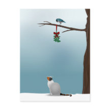 Kat, vogel en mistletoe