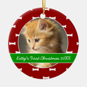 Kat voor eerste kerstdag van rood en groen Bot Keramisch Ornament
