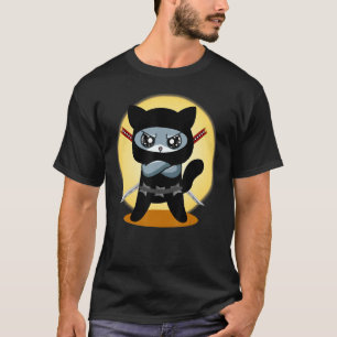 Kat voor games Ninja met Ninjato Katana boze games T-shirt