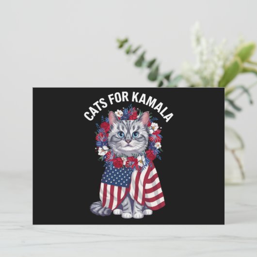 Kat voor Kamala Kattenbloemen Amerikaanse Vlag 202 Kaart (Staand voorkant)