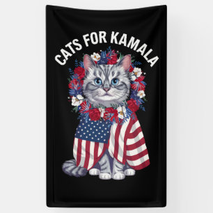 Kat voor Kamala Kattenbloemen Amerikaanse Vlag 202 Spandoek