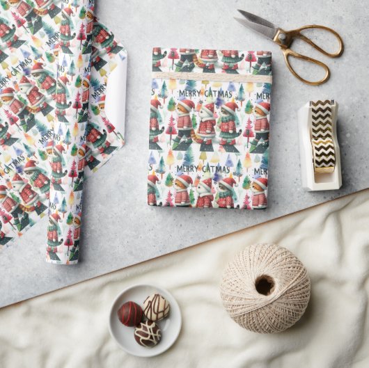 Kat voor Kerstmis Cadeaupapier (Crafts)