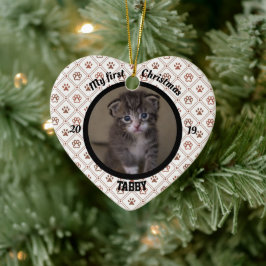 Kat voor mijn eerste kerstkeuken Fotonaam Hart Keramisch Ornament