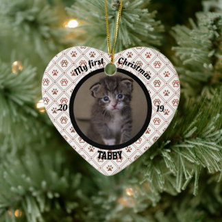 Kat voor mijn eerste kerstkeuken Fotonaam Hart Keramisch Ornament