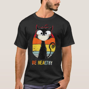 Kat voor Retro Cat Black is gezond met raket Quar T-shirt