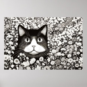 Kat Vreedzame Natuur Prairie Schets Tekenstijl Poster